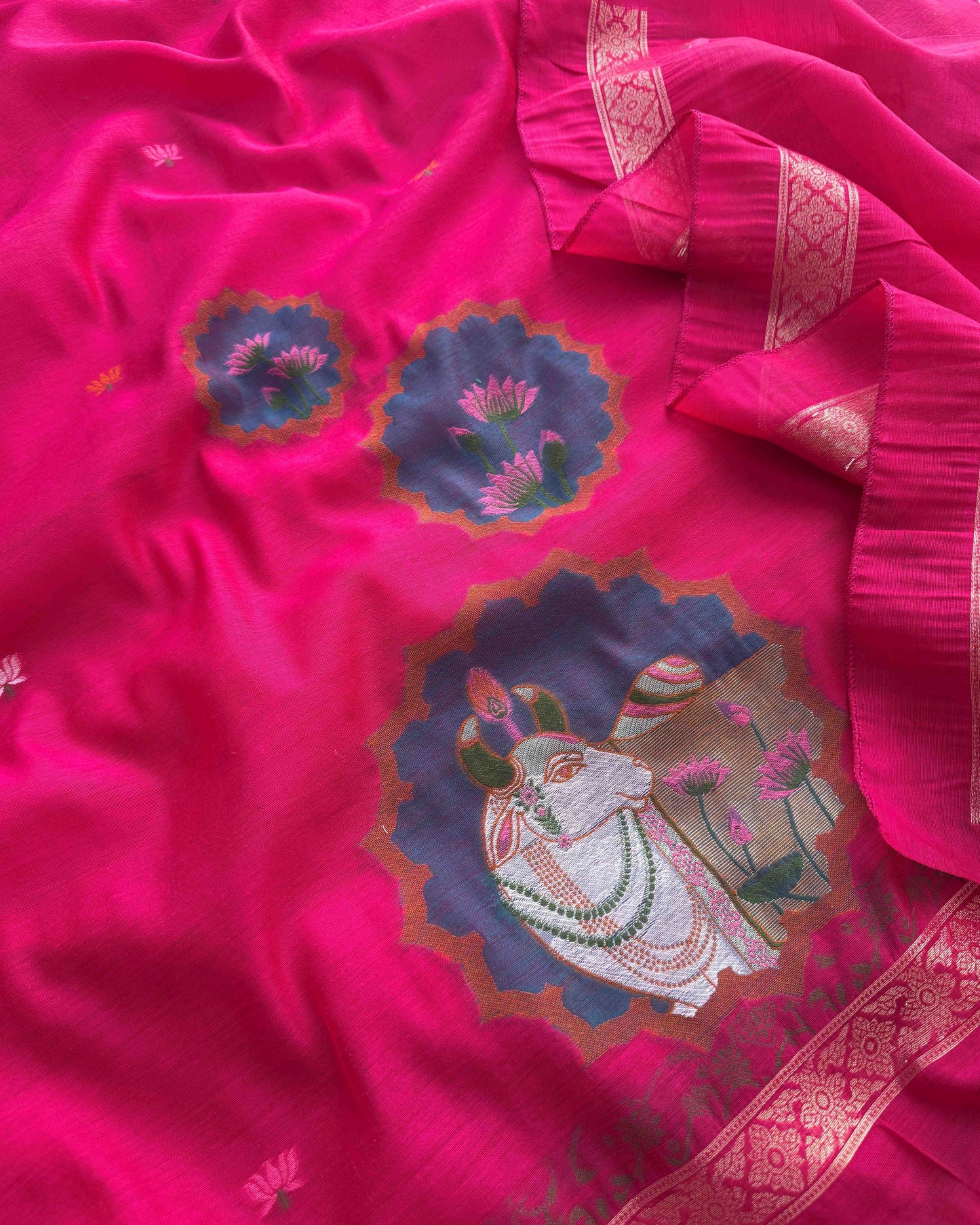 Premium Jamdani Weave Pichwai Unstitched Suit Set with Dupatta