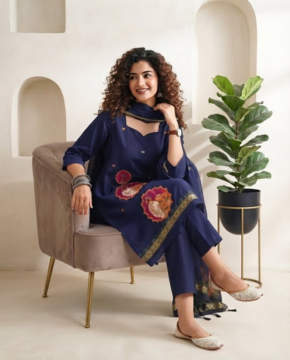 Premium Jamdani Weave Pichwai Unstitched Suit Set with Dupatta