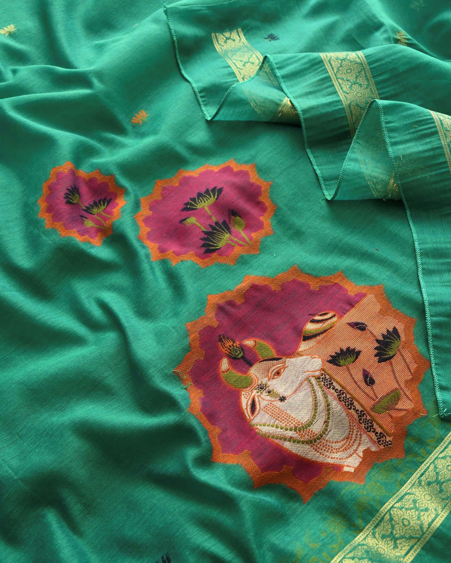 Premium Jamdani Weave Pichwai Unstitched Suit Set with Dupatta