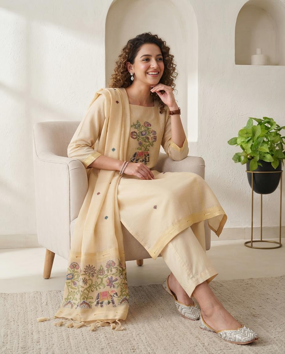 Premium Jamdani Weave Unstitched Suit Set with Dupatta