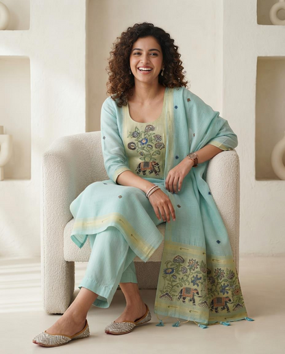 Premium Jamdani Weave Unstitched Suit Set with Dupatta