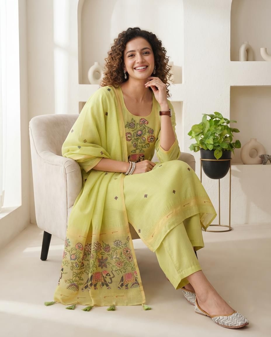 Premium Jamdani Weave Unstitched Suit Set with Dupatta