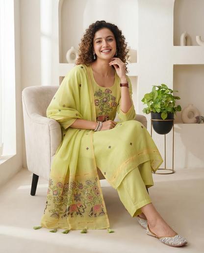 Premium Jamdani Weave Unstitched Suit Set with Dupatta