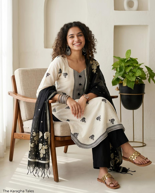 Premium Chanderi Jamdani Weave Unstitched Suit Set