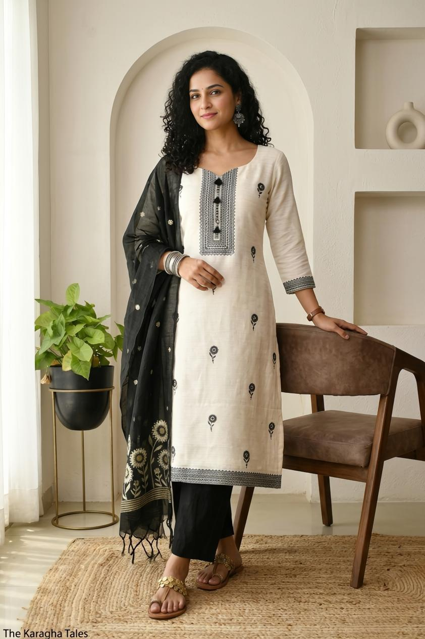 Premium Chanderi Jamdani Weave Unstitched Suit Set