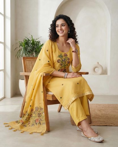 Premium Jamdani Weave Unstitched Suit Set with Dupatta