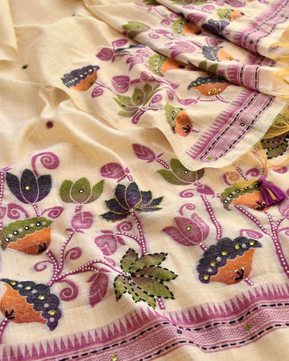 Exquisite Handcrafted Jamdani Weave Unstitched Suit Set with Mirror Work