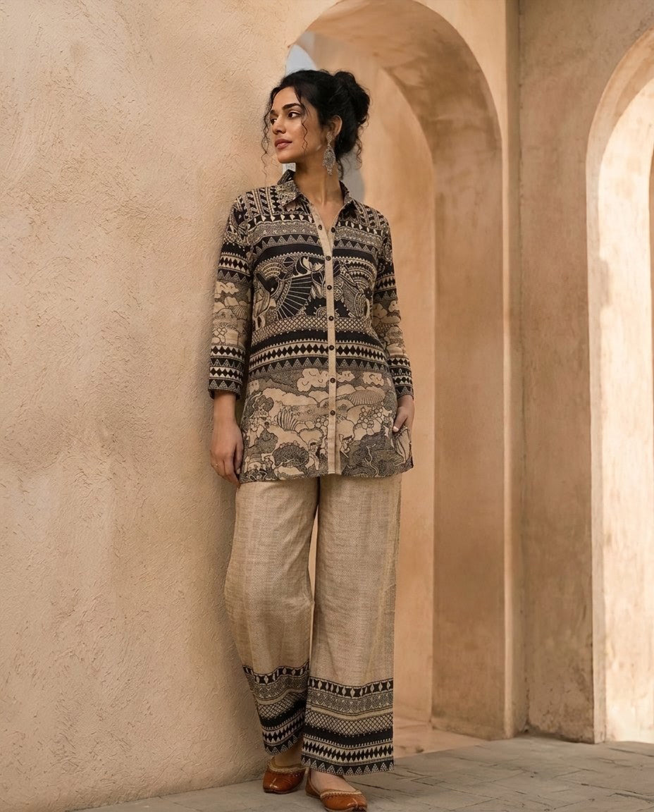 Premium Modal Silk Kalamkari Printed 2-Piece Co-Ord Set