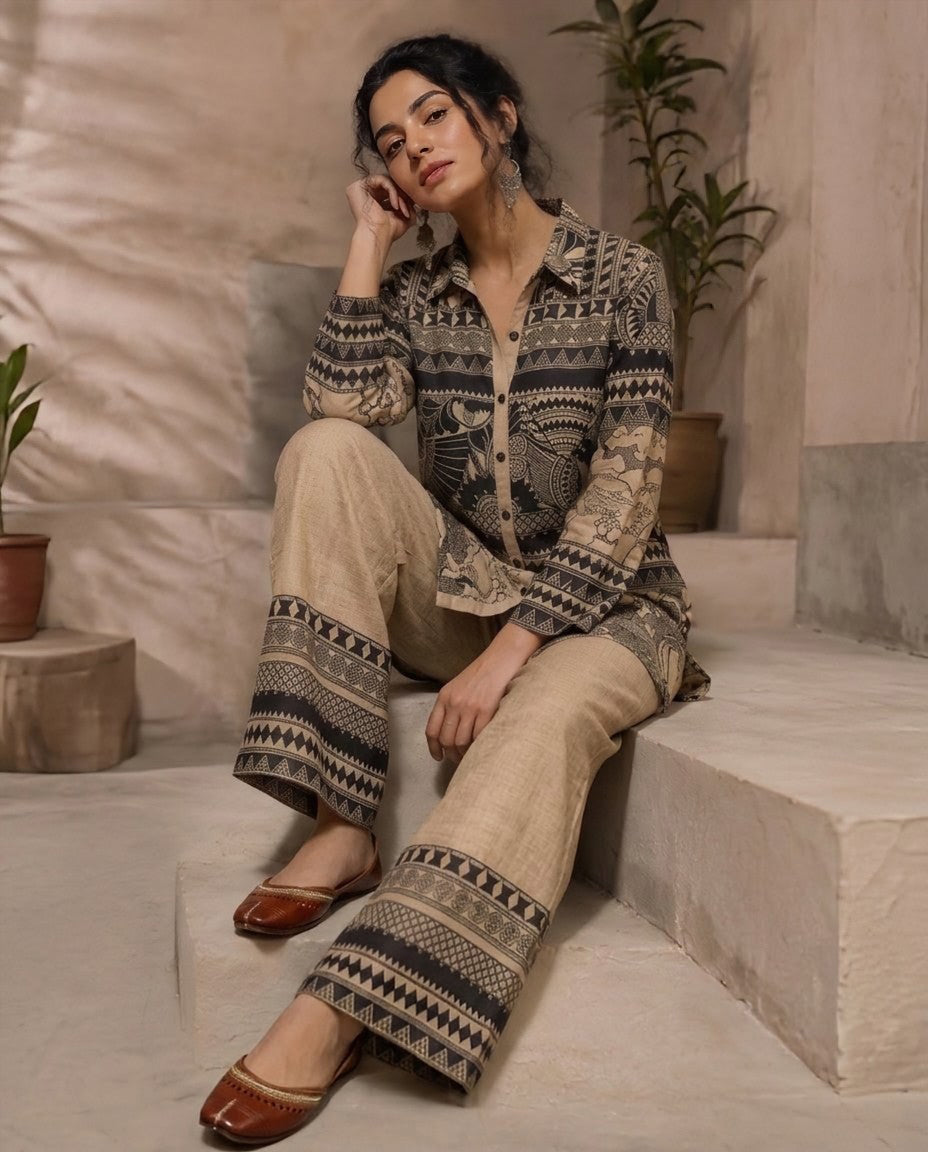 Premium Modal Silk Kalamkari Printed 2-Piece Co-Ord Set