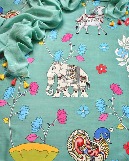 Kalamkari Maheshwari silk  Unstitched Suit