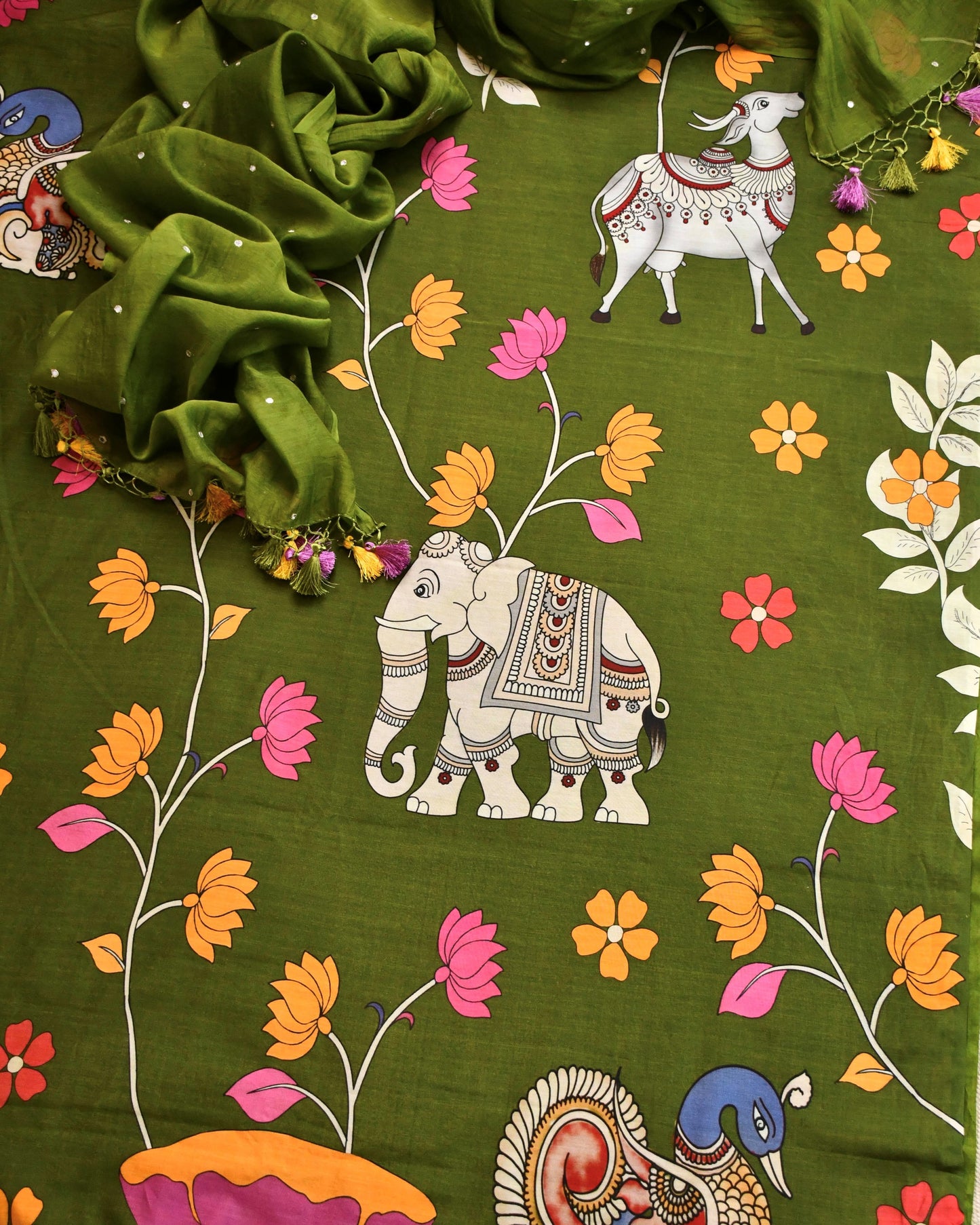 Kalamkari Maheshwari silk  Unstitched Suit