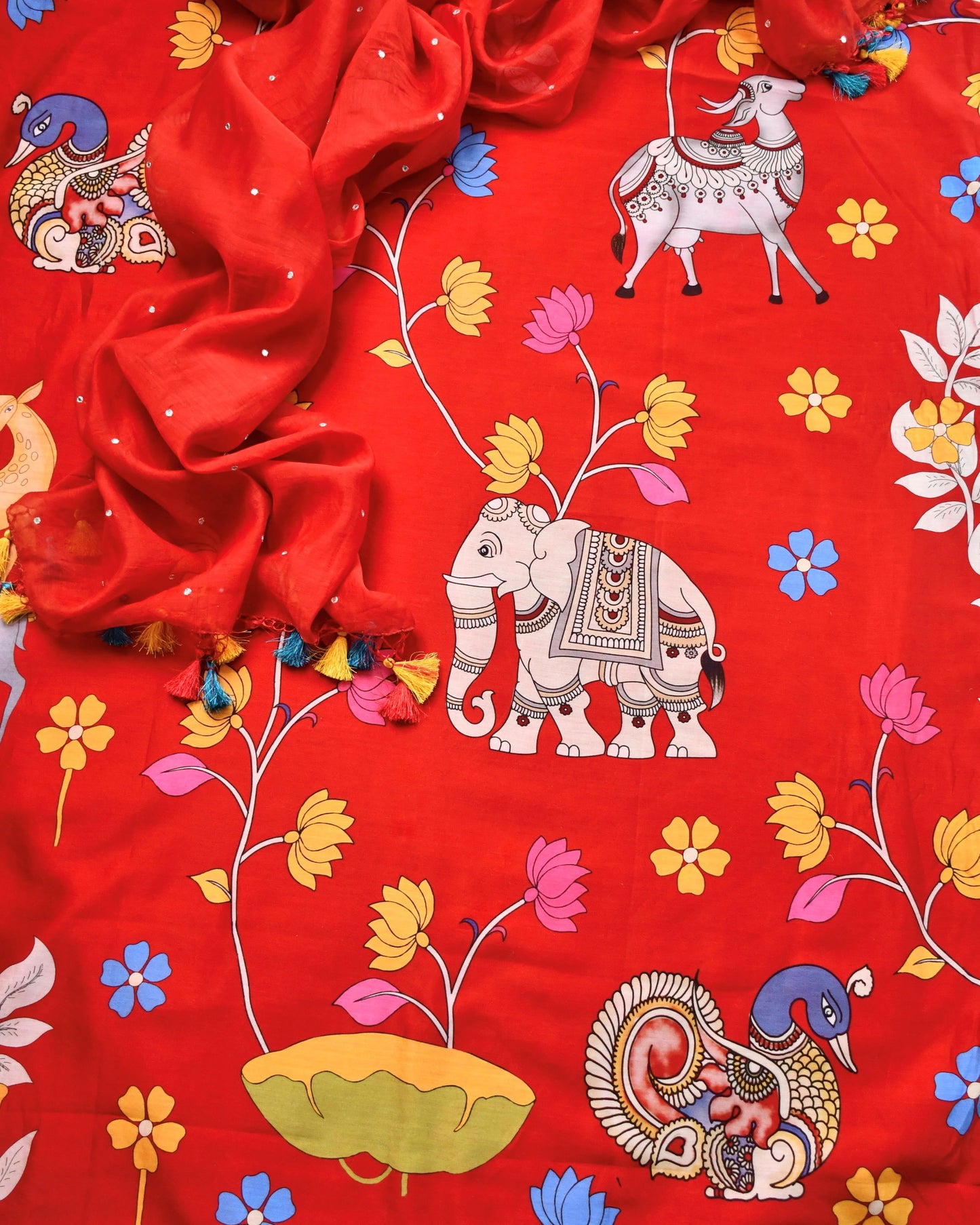 Kalamkari Maheshwari silk  Unstitched Suit