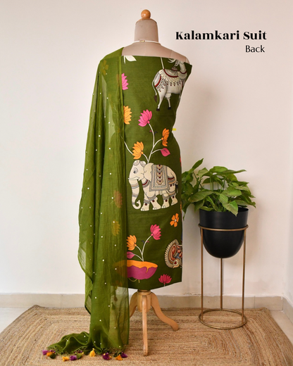 Kalamkari Maheshwari silk  Unstitched Suit