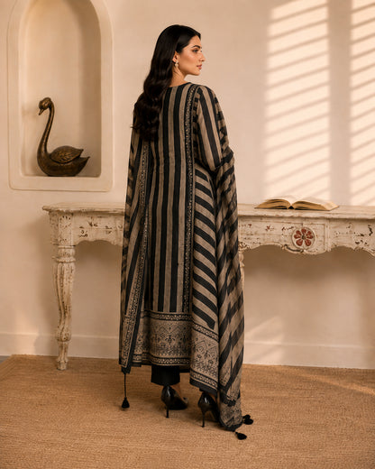 Black Mirror work Printed Modal Muslin 3-Piece Kurta Pant Suit Set with Dupatta