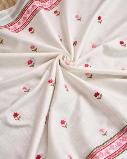 Pure Linen Unstitched Suit with French Knot Floral Embroidery