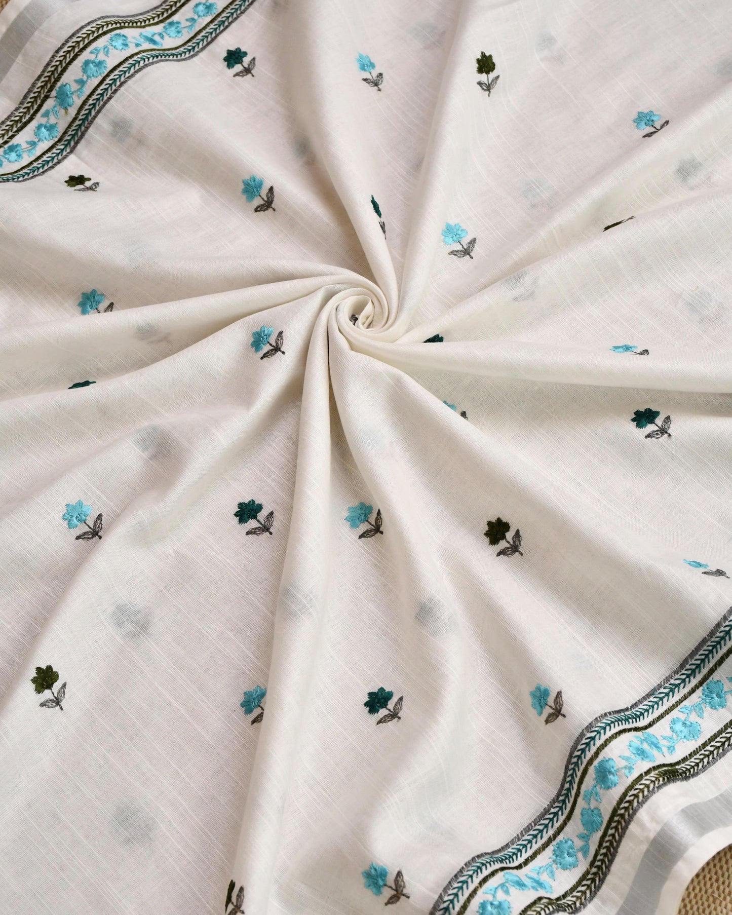 Pure Linen Unstitched Suit with French Knot Floral Embroidery