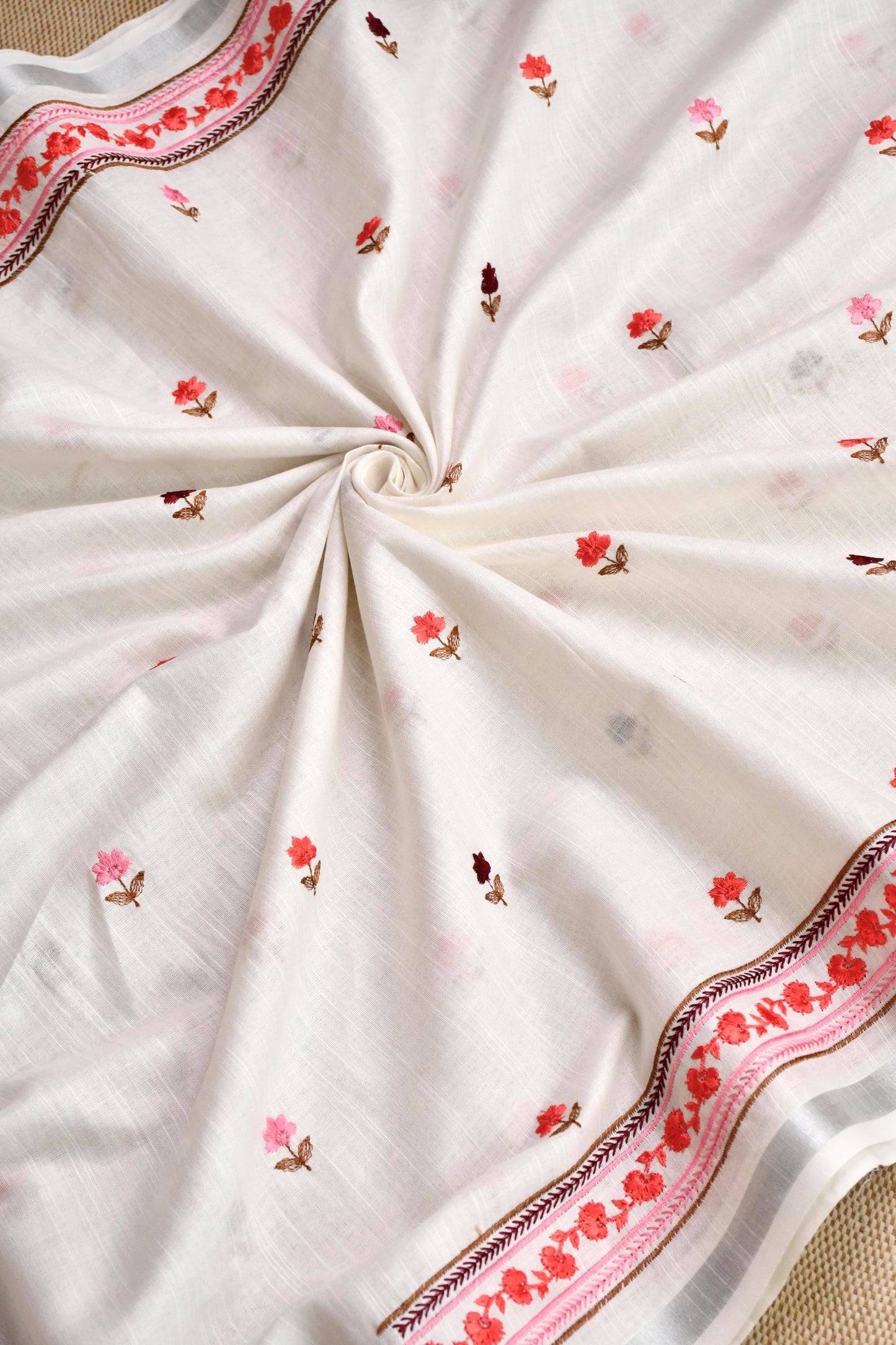 Pure Linen Unstitched Suit with French Knot Floral Embroidery