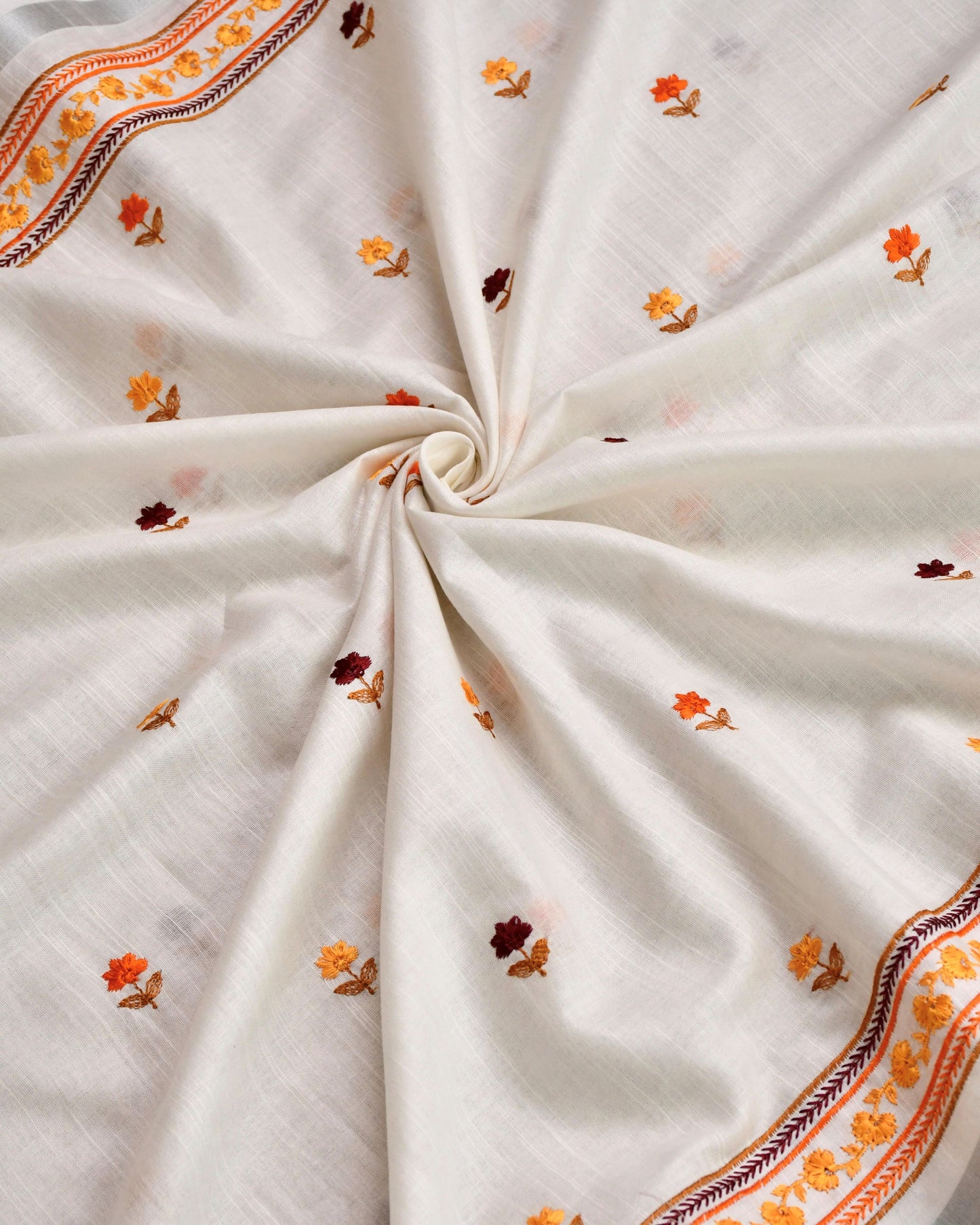 Pure Linen Unstitched Suit with French Knot Floral Embroidery