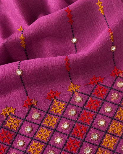 Khaadi Linen Hand Embroidered Unstitched Suit Set with Real Mirror Work