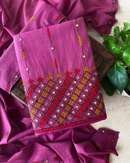 Khaadi Linen Hand Embroidered Unstitched Suit Set with Real Mirror Work