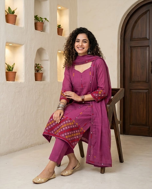 Khaadi Linen Hand Embroidered Unstitched Suit Set with Real Mirror Work