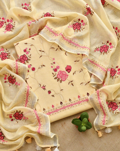 Pure Linen Embroidered Unstitched Suit Set – Artisanal Floral Collection