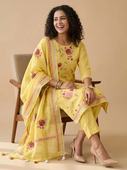 Pure Linen Embroidered Unstitched Suit Set – Artisanal Floral Collection