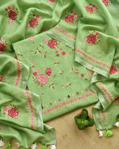 Pure Linen Embroidered Unstitched Suit Set – Artisanal Floral Collection