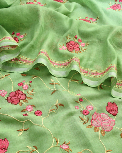 Pure Linen Embroidered Unstitched Suit Set – Artisanal Floral Collection