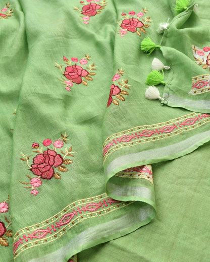 Pure Linen Embroidered Unstitched Suit Set – Artisanal Floral Collection