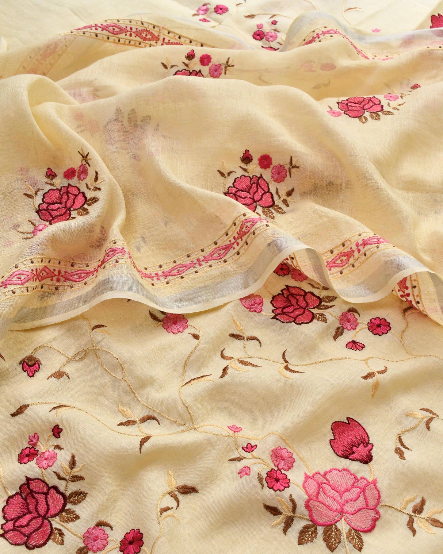 Pure Linen Embroidered Unstitched Suit Set – Artisanal Floral Collection