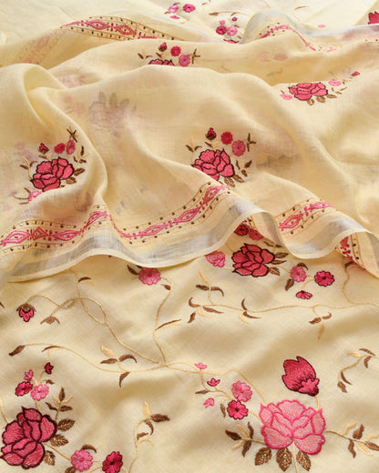 Pure Linen Embroidered Unstitched Suit Set – Artisanal Floral Collection