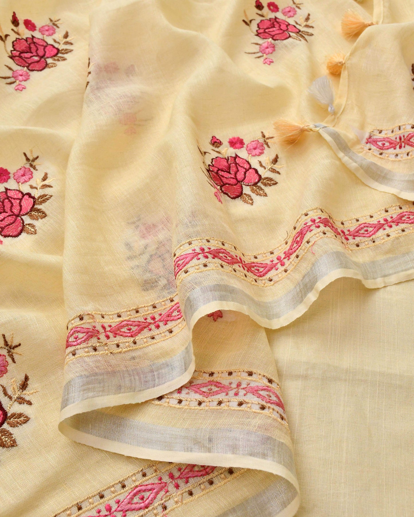 Pure Linen Embroidered Unstitched Suit Set – Artisanal Floral Collection