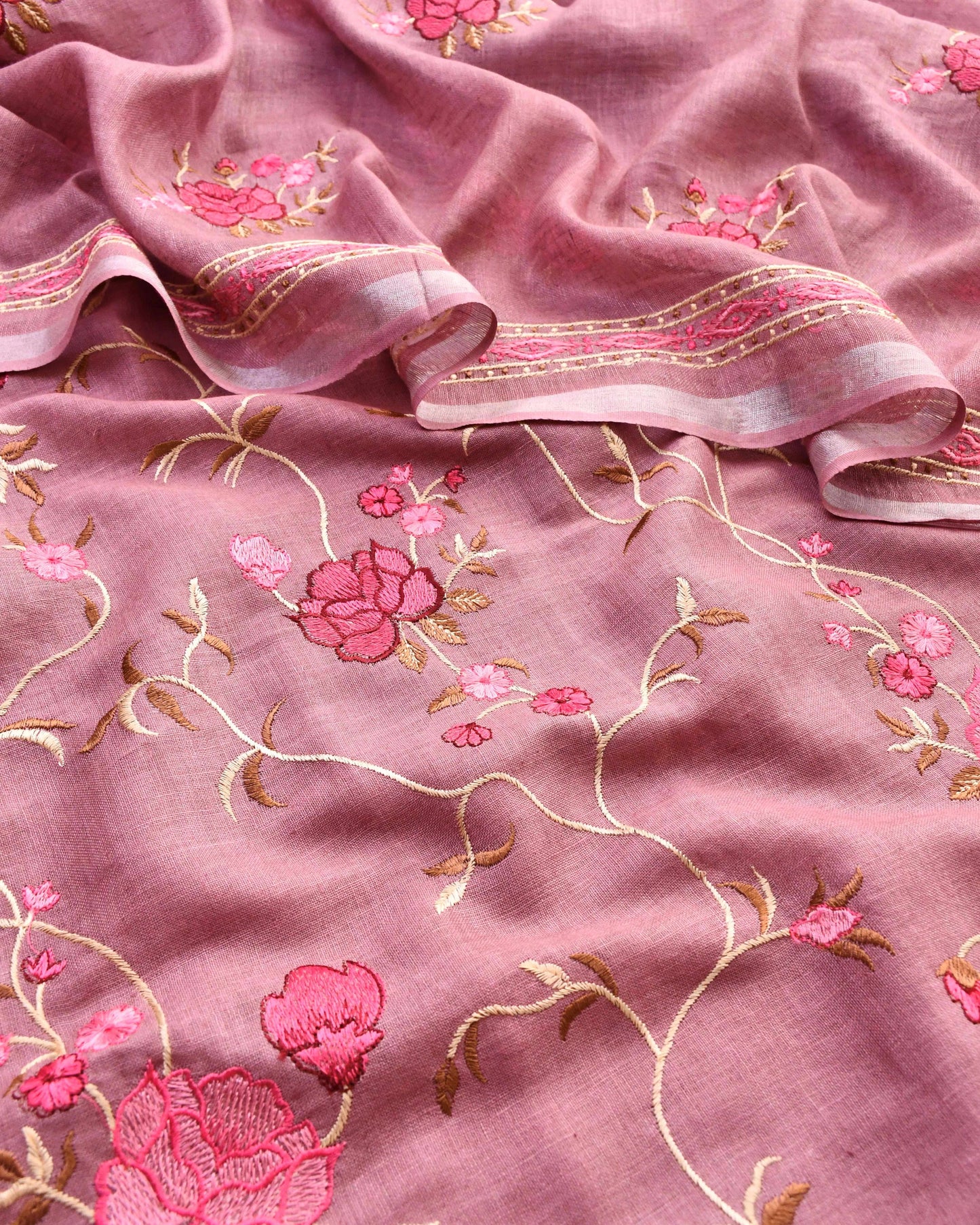 Pure Linen Embroidered Unstitched Suit Set – Artisanal Floral Collection