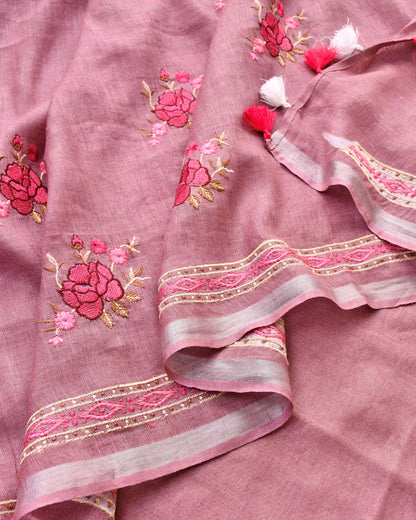 Pure Linen Embroidered Unstitched Suit Set – Artisanal Floral Collection