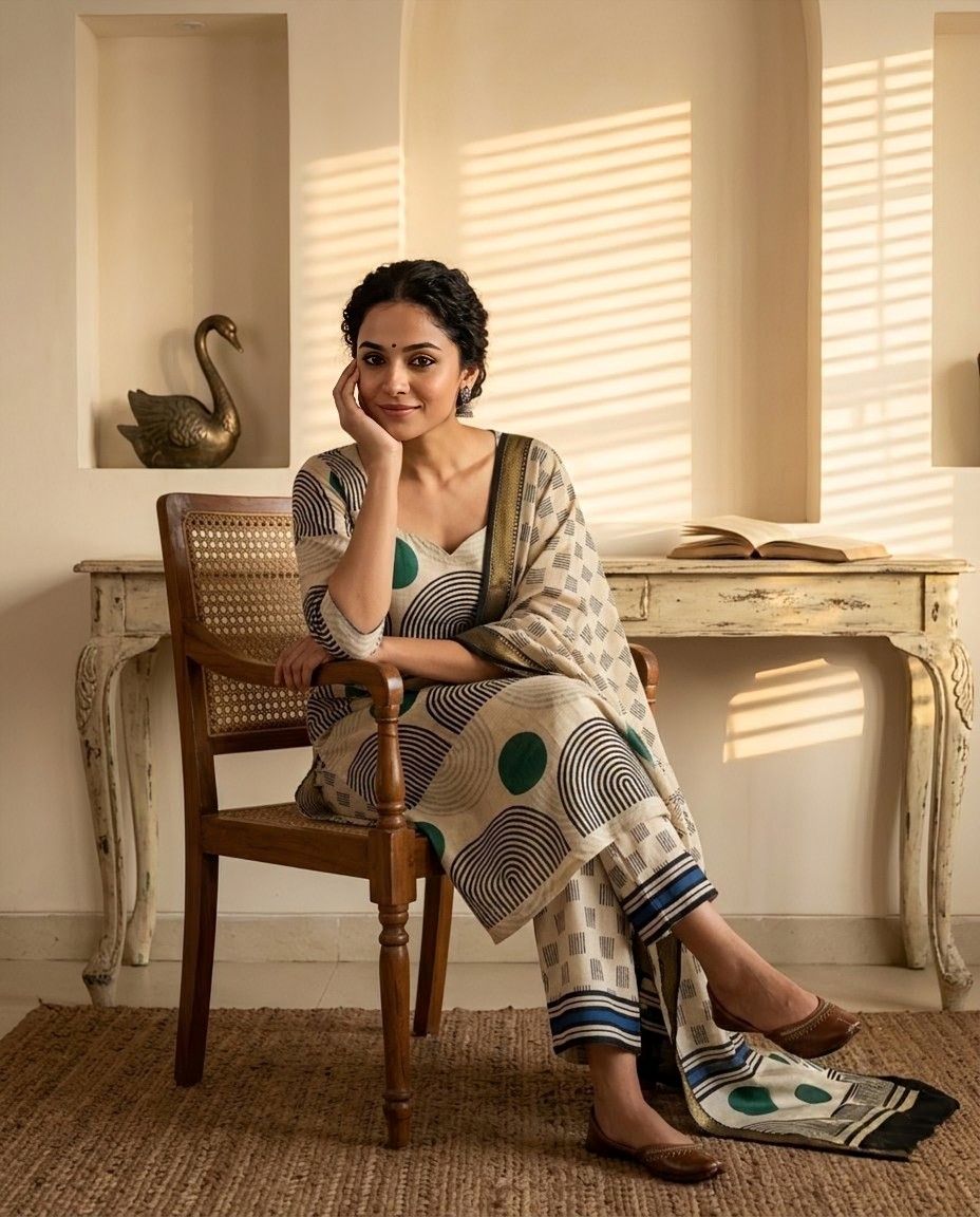 Pure Maheshwari Silk Hand Block Print Unstitched Suit with Dupatta