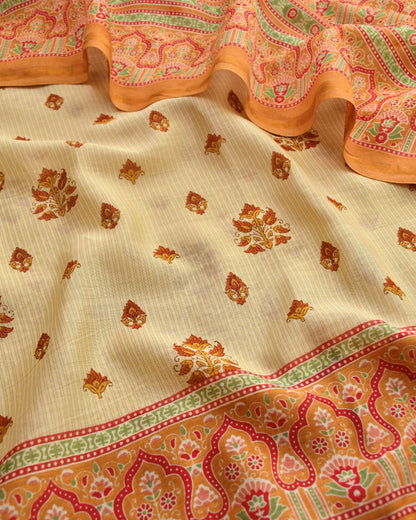 Elegant Maheshwari Silk Unstitched Suit Set with Traditional Prints