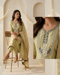 Banarasi Tissue Silk Unstitched Suit Set with Handcrafted Mirror Work Yoke
