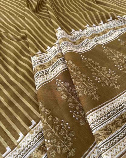 Floral Elegance: Hand Block Printed Mul Cotton Unstitched Suit Set