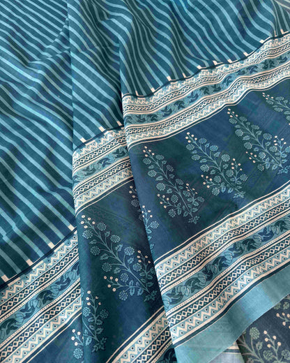 Floral Elegance: Hand Block Printed Mul Cotton Unstitched Suit Set