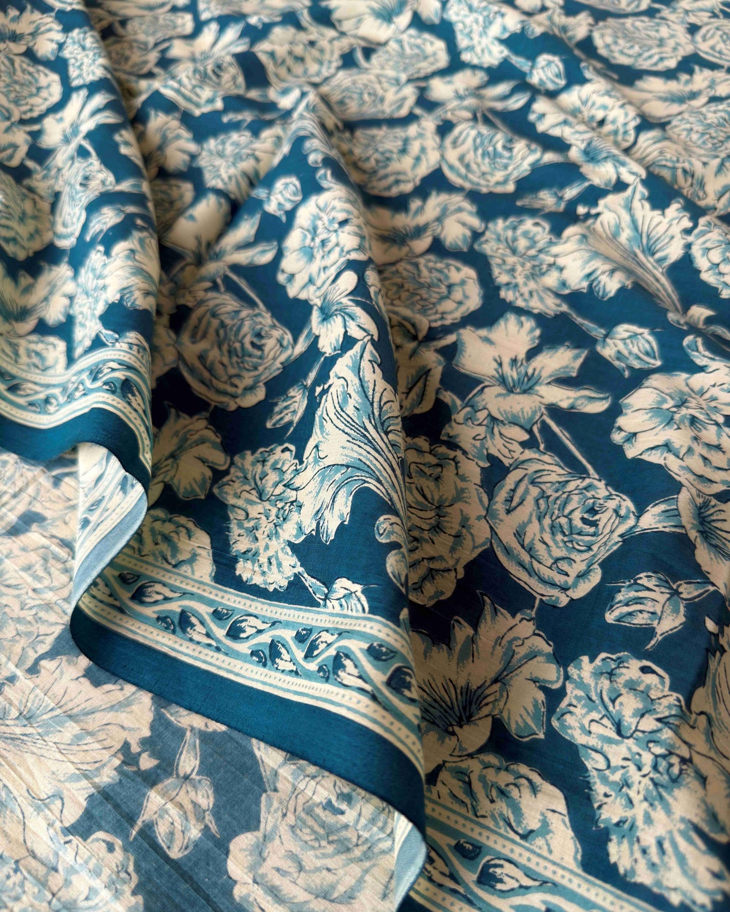 Floral Elegance: Hand Block Printed Mul Cotton Unstitched Suit Set