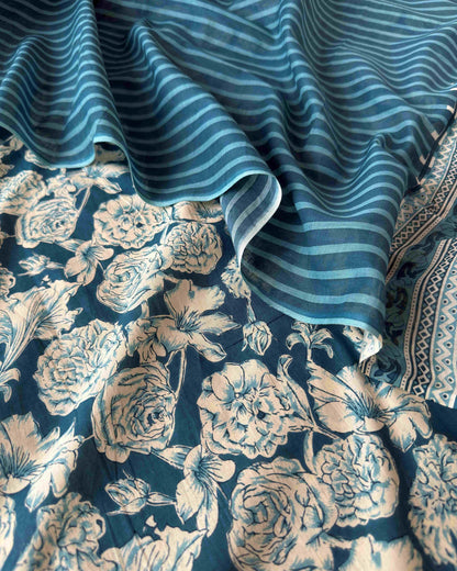 Floral Elegance: Hand Block Printed Mul Cotton Unstitched Suit Set