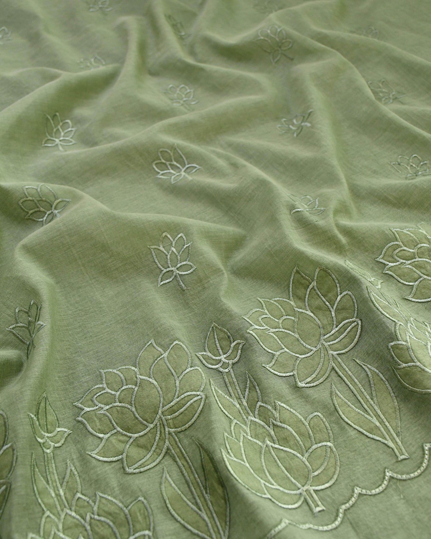 Premium Mul Chanderi Embroidered Unstitched Suit Set with Dupatta