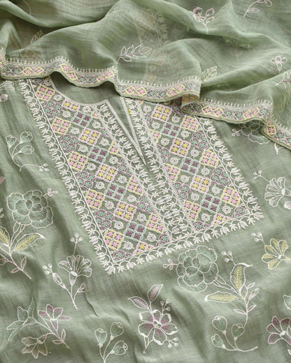 Banarasi Handloom Mul Chanderi Embroidered Unstitched Suit Set