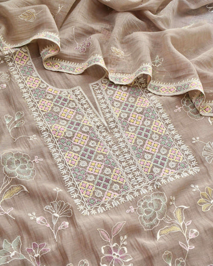 Banarasi Handloom Mul Chanderi Embroidered Unstitched Suit Set