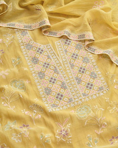 Banarasi Handloom Mul Chanderi Embroidered Unstitched Suit Set