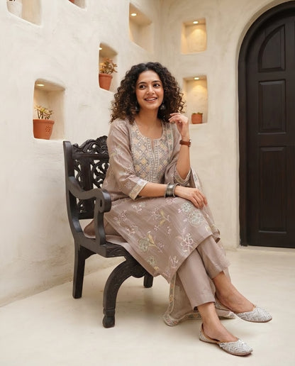 Banarasi Handloom Mul Chanderi Embroidered Unstitched Suit Set