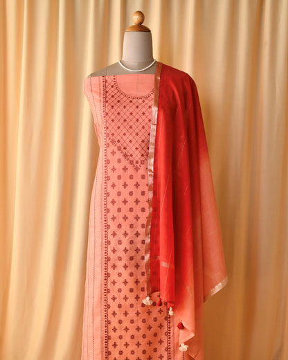 Mul Chanderi Embroidered Unstitched Suit