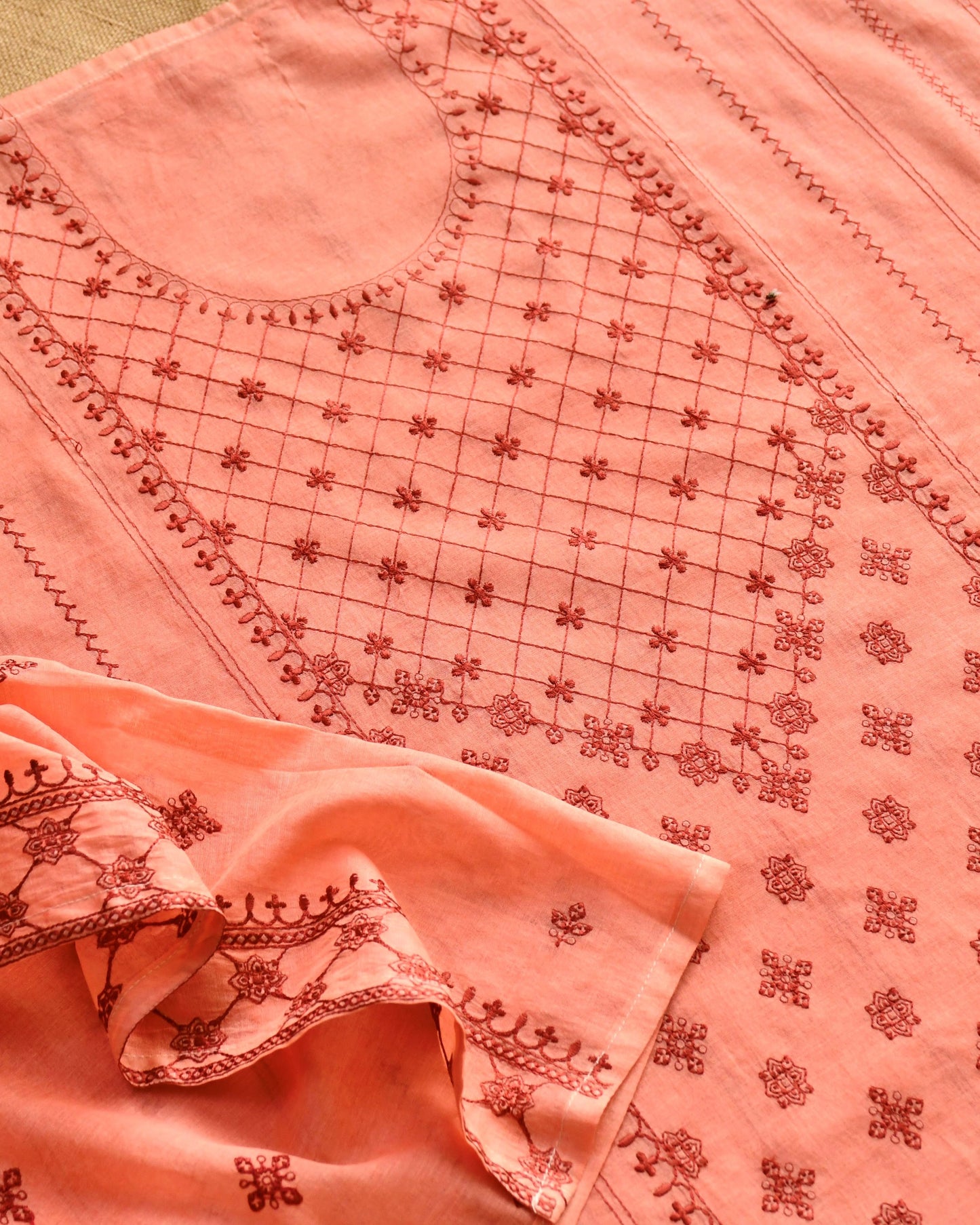 Mul Chanderi Embroidered Unstitched Suit