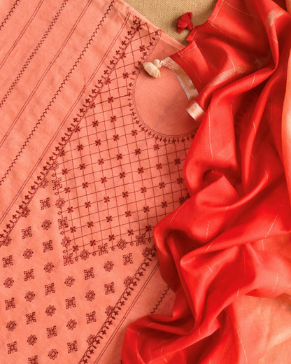 Mul Chanderi Embroidered Unstitched Suit